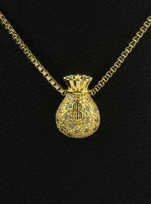 CADENA DIJE BOLSA DINERO - Material Rodio Hipoalergénico Brillante baño en oro (Accesorios Dorados)