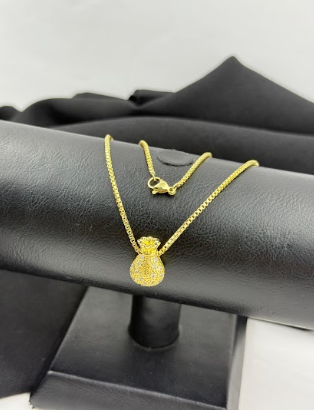 CADENA DIJE BOLSA DINERO - Material Rodio Hipoalergénico Brillante baño en oro (Accesorios Dorados)