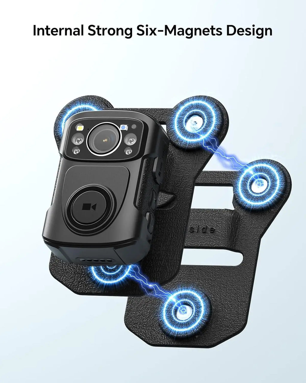 Cámara corporal. Mini cámara KJ21 M5 N9 B4K5.  Clip trasero de succión magnética. Contiene imanes en el interior y el exterior. Fuerte succión.