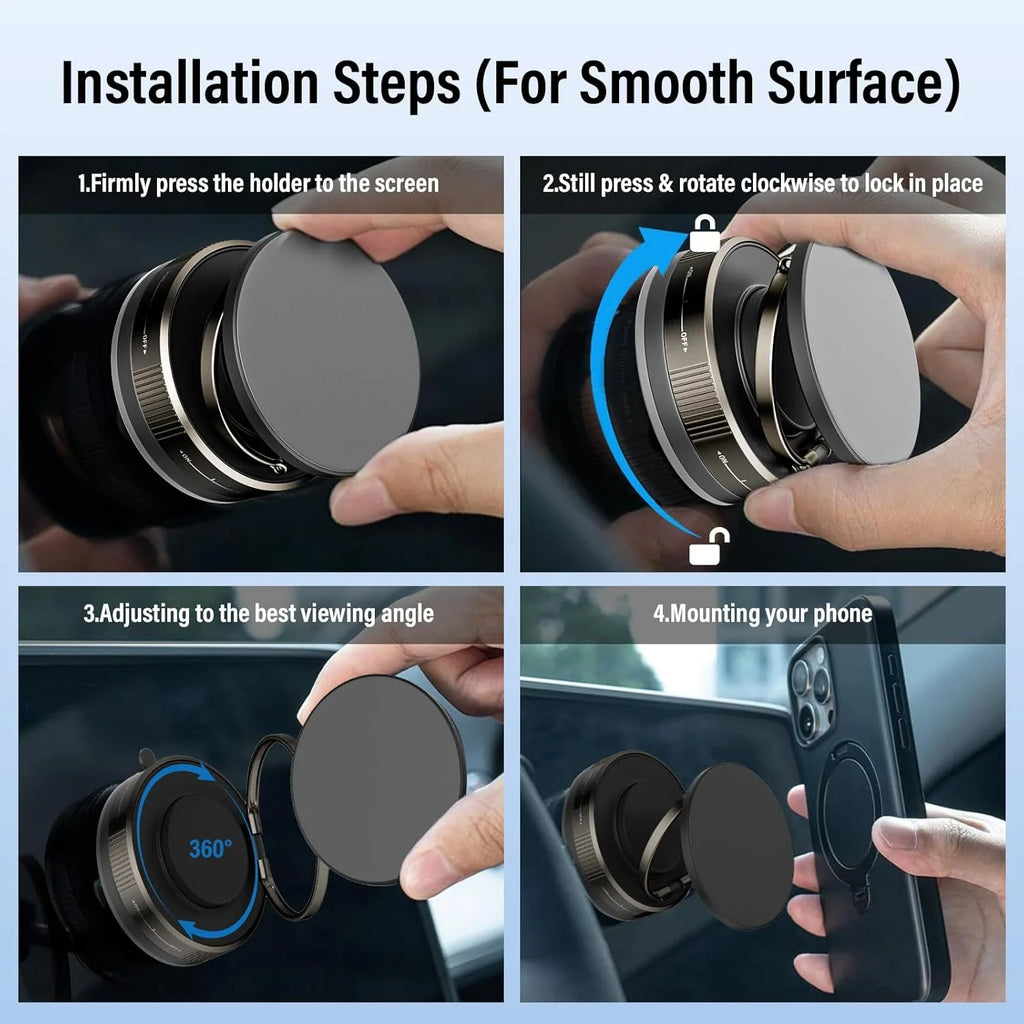 Suction Cup Phone Mount Magnetic Phone Holder for Car 360°Adjustable Vacuum Suction Phone Mount for Gym/Mirror/Smooth Surface