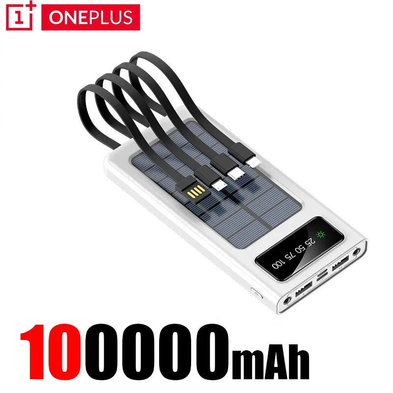 OnePlus 500000mAh Solar Power Bank Ultra Capacity USB 4 in1 Super Fast Charging USB TypeC LED Light Outdoor For iPhone Samsung