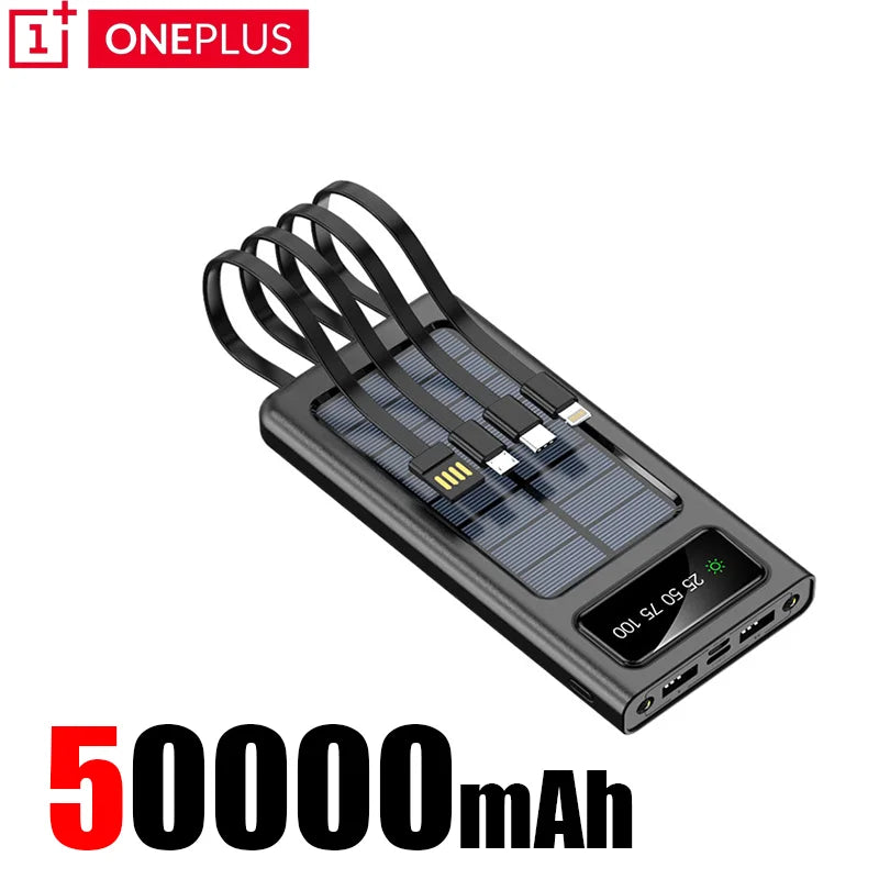 OnePlus 500000mAh Solar Power Bank Ultra Capacity USB 4 in1 Super Fast Charging USB TypeC LED Light Outdoor For iPhone Samsung