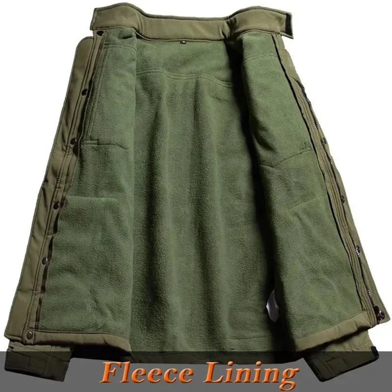 Conjunto táctico impermeable de piel de tiburón para hombre, chaqueta de combate de forro polar grueso y suave, pantalón cargo cálido a prueba de viento, conjunto de 2 piezas