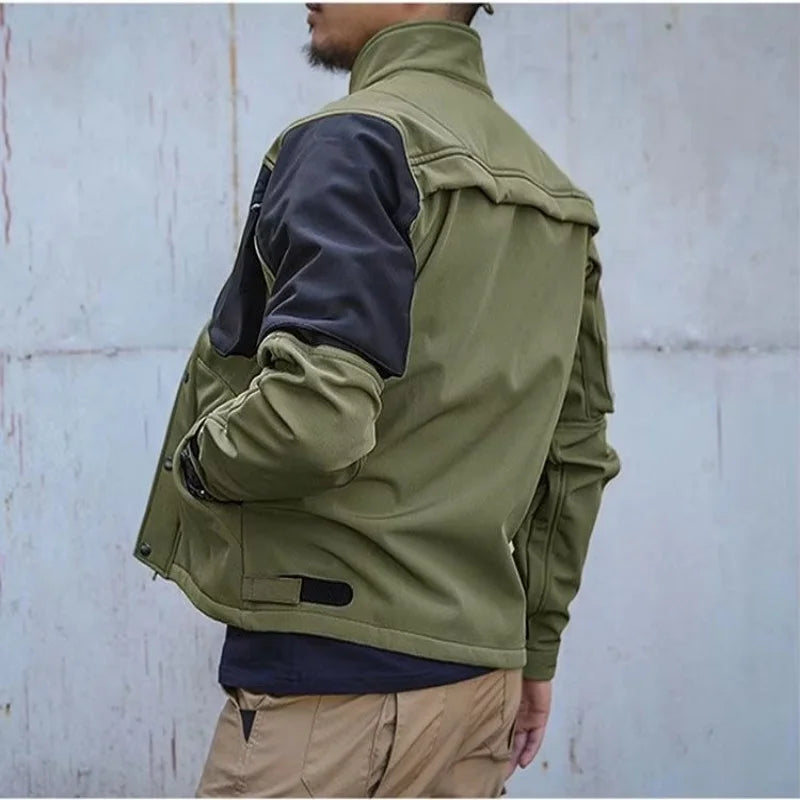 Conjunto táctico impermeable de piel de tiburón para hombre, chaqueta de combate de forro polar grueso y suave, pantalón cargo cálido a prueba de viento, conjunto de 2 piezas