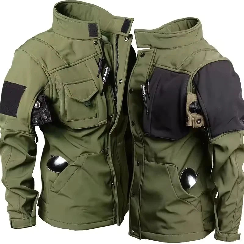 Conjunto táctico impermeable de piel de tiburón para hombre, chaqueta de combate de forro polar grueso y suave, pantalón cargo cálido a prueba de viento, conjunto de 2 piezas