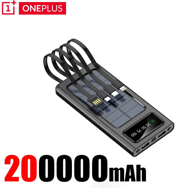 OnePlus 500000mAh Solar Power Bank Ultra Capacity USB 4 in1 Super Fast Charging USB TypeC LED Light Outdoor For iPhone Samsung