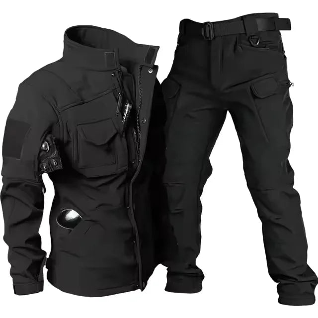 Conjunto táctico impermeable de piel de tiburón para hombre, chaqueta de combate de forro polar grueso y suave, pantalón cargo cálido a prueba de viento, conjunto de 2 piezas